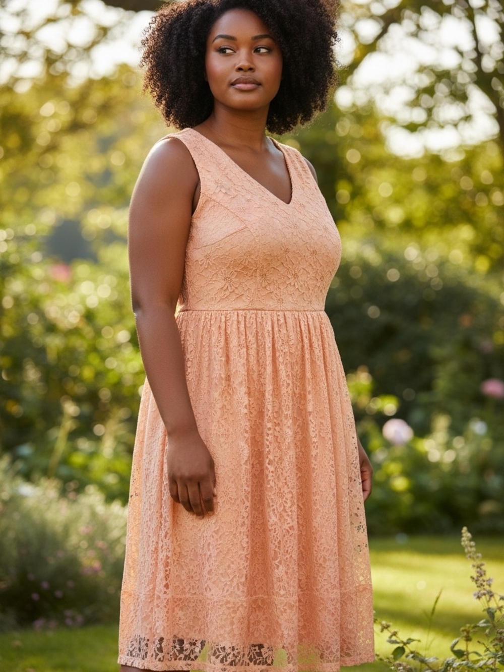 Fever Pink Lace V‑Neck Sleeveless Midi Dress